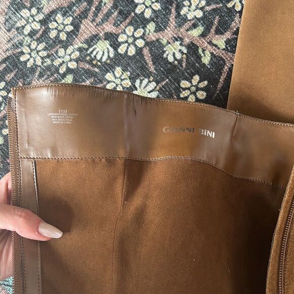 Gianni Bini Aztec Boots Knee High Embroidered Brown Leather Suede Buckle Zip 11M - Picture 5 of 5